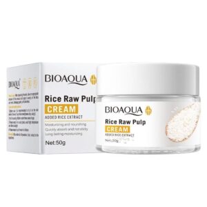 BIOAQUA Rice Raw Pulp Cream jar with packaging box on white background